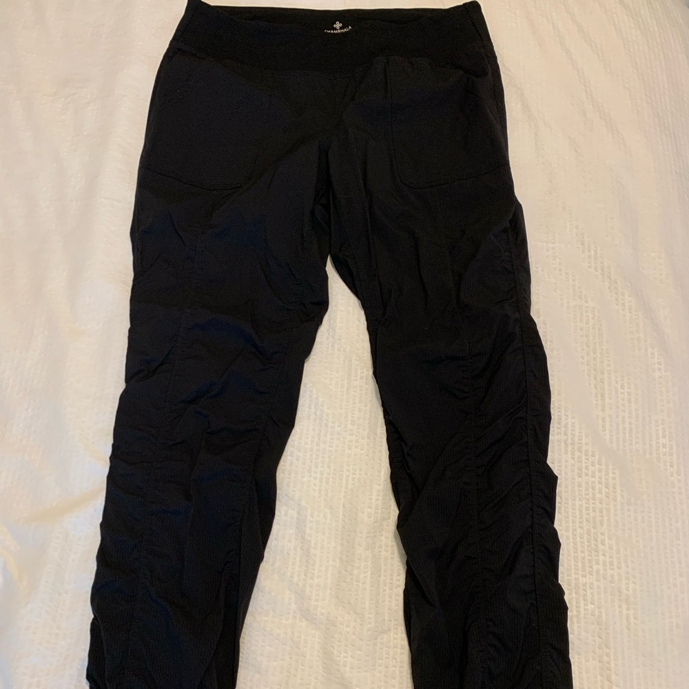 Shambhala ruched woven active pants Marks W Wearhouse Sz L Black Like brand new